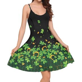 Biyejit Women Casual Loose Dress Strap Long Summer Beach Swing Dress