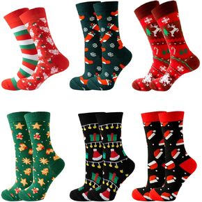 Mens Christmas Socks Funny Fun Colorful Dress Socks Crazy Holiday Crew Socks Novelty Cotton Socks 6 Pack 7-12