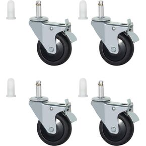 Stem Casters Wheels, 7/16" x 1-3/8" Swivel Casters with Brake TPR Casters 700 Lbs Load Capacity Replacement Wheels Casters Set of 4 (With Brake, 3 Inch)