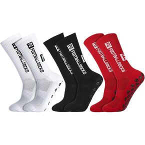 3 أزواج من جوارب كرة القدم ذات قبضة مضادة للانزلاق، جوارب رياضية مضادة للانزلاق، جوارب كرة السلة للهوكي الرياضية مع وسادات للإمساك (أسود، أبيض، أحمر) in Kuwait
