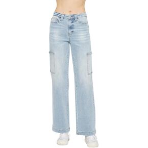 Judy Blue Light Wash High Rise Straight Cargo Jeans