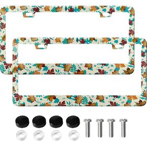 2Pcs Hibiscus License Plate Frame Colorful Tropical License Plate Frame for Women Blue Pink Flower License Plate Frames for Car Aluminum Girly License Plate Frames Holder Lightweight Car Decor