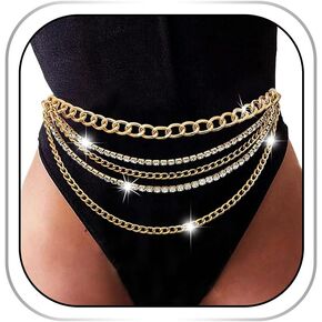 Rhinestone Waist Chain Gold Layered Waist Chains Crystal Belly Chain Tassels Body Jewelry for Women and Girls