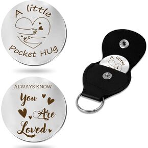 Pocket Hug Always Know You Are Loved Stainless Steel Double-Sided Token with Leather Bag Birthday Christmas Gift for Friends Daughter Son Couples