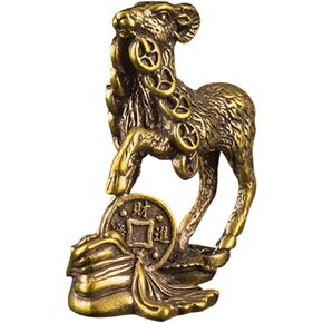 Chinese Zodiac Goat Sculpture Sheep Bite Money Figurine Desktop Animal Statue Ornament Brass Animal Model Table Top Decor for Office Bookshelf Golden