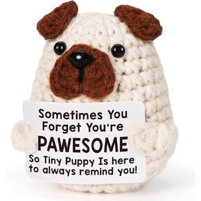 Positive Crochet Animals Puppy Gifts, Cute Valentines Gift Handmade Crochet Pug for Women Friend Dog Mom Dad Coworkers Birthday, Emotional Inspirational Support You are Awesome