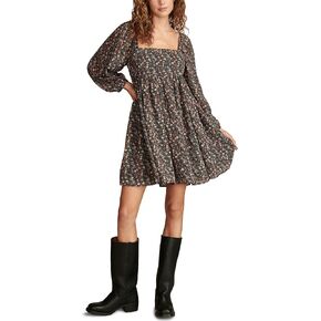 Lucky Brand Women's Printed Square Neck Long Sleeve Mini