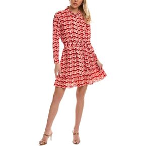 London Times Women's Long Sleeve Flounce Hem Shirt Dress