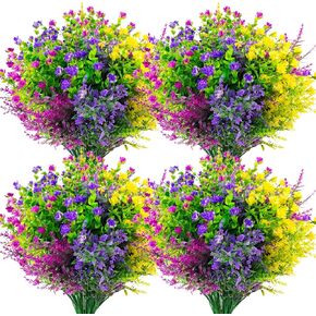 12 Pcs Plastic Flower for Outdoors Uv Resistant Artificial Fake Plants Faux Flowers for Outside Home Patio Porch Planters Garden Boxes Farmhouse Decoration(Multicolor)