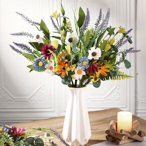 XunYee 3 Bundles Artificial Daisy Flowers Outdoor Fake Daisy Fake Silk Flowers Colorful Bouquet Fake Wildflowers for Home Indoor Room Table Vase Wedding Decor