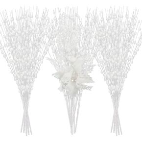 30 حزمة من الحلي الجذعية للتوت والزهور اللامعة الاصطناعية، 17 بوصة من اختيارات عيد الميلاد مع زهور البونسيتة اللامعة وفرع الزهور المزيفة لتزيين شجرة عيد الميلاد وديكور المنزل (أحمر) in Kuwait