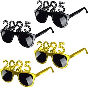 4 Pairs 2025 Happy New Years Eyeglasses 2025 Glitter New Year Sunglasses 2025 Number Glasses for New Year Eve Party Christmas Decoration Costume Photo Props Supplies Winter Holiday Gifts