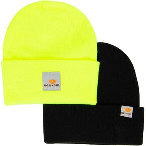 Mossy Oak Unisex Cozy Wide Cuff Knit Skull Cap Beanie 2-Pack (Yellow & Black)