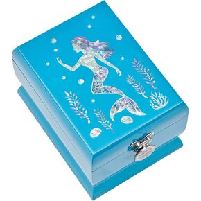MADDesign Mother of Pearl Jewelry Box Two Levels Removable Ring Tray Mermaid (Black)
