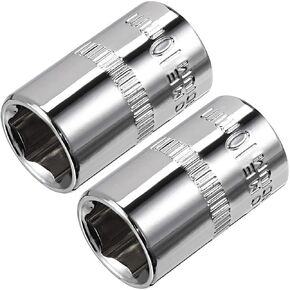 TOP-VIGOR 2Pcs 1/4-Inch Drive 10mm 6-Point Shallow Socket, Metric, Cr-V Drive Socket for Auto Repairing and Household