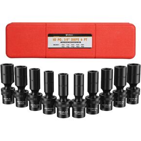 Anbull 3/8" Drive deep Universal Impact Socket Set,Drive Swivel Socket with Flexible Wobble,6 Point 10PCS Metric Impact Stand Socket Set 10mm-19mm