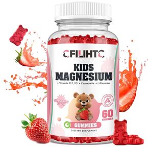 Kids Magnesium Glycinate Gummies with Magnesium Citrate, L-Threonate Supplement for Kids & Adults, Calm Magnesium with Zinc, Vitamin D3, B12, L-Theanine for Sleep Bone & Muscle Mood, Strawberry, 60ct