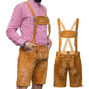 Schöneberger Trachten Couture Lederhosen Men - Genuine Leather, Authentic German Lederhosen Short Brown, Oktoberfest Pants