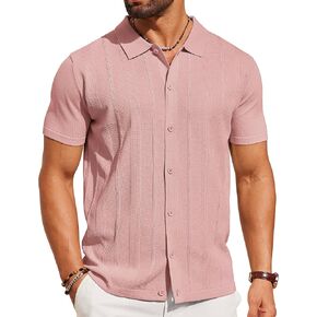 COOFANDY Mens Knit Shirt Short Sleeve Button Down Shirts Casual Summer Beach Vintage Polo Shirts