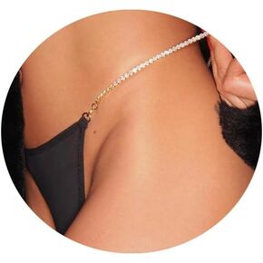 Rhinestone Letters Waist Chain Panties Thongs Summer Crystal Thong Chain Bikini Elastic Belly Chain Festival Rave Rhinestone G String Waist Body Jewelry for Women (Rhinestone-silver)