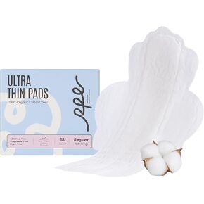 100% Organic Pads for Women, Organic Cotton Cover Pads - Regular Absorbency, Unscented, Ultra Thin Pads with Wings for Women (Regular, Size 3, 18 Count)