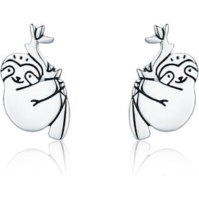 Little Sloth Small Stud Earrings 925 Sterling Silver Cute Animal Sleeper Cartilage Statement Wedding Earring Lovely Jewelry Gifts for Girls Women Best Friend