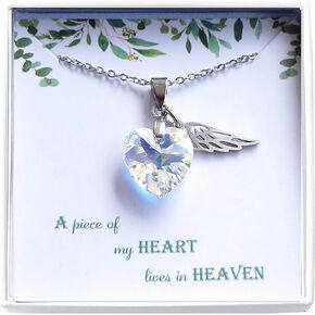 Memorial Gift Loss of Husband Aurora Borealis Crystal Heart with an Angel Wing Necklace A Piece of My Heart in Heaven Miscarriage Gift Bereavement Gift Necklace