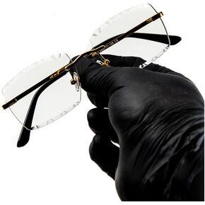 Street Knitted Metal Yellow Gold Plated Wire Frame Vintage Gem Cut Lens Rectangle Retro Rimless Square Clear Lens Diamond Cut Lens Frameless Eyeglasses Hip Hop Glasses For Men Women