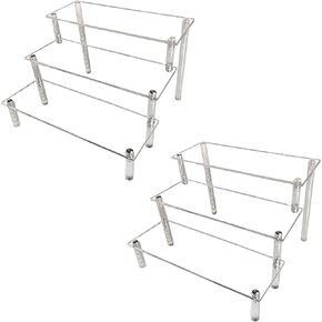 Acrylic Display Risers,Clear Display Risers Stand Small Mini Shelf 3 Tiered Cupcake Stand for Food Desserts Stand Shelves for Party Perfume Organizer Toys Figures Collections Cosmetic Products Tabletop Use in Kuwait