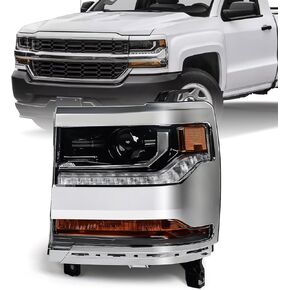 Headlight Assembly (Hid Xenon Model) Compatible with Chevy Silverado 1500 2016 2017 2018/Silverado 1500 2019 LD Projector Head Light Lamp Chrome Housing Driver & Passenger Side Pair