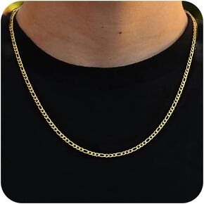 BAYLAY Figaro Gold necklace for Men - 18K Gold Plated Stainless Steel Chains Necklace Sliver Figaro Link Chain for Men Gold Chain Necklace 16-24 Inches Figaro Chain Necklace for Men Jewelry Gifts
