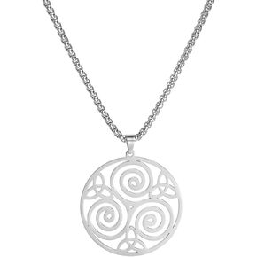Celtic Triskele Triskelion Pendant Necklace for Men Women Triple Spiral Round Necklace Stainless Steel Celtic Trinity Knot Symbol Jewelry Gift