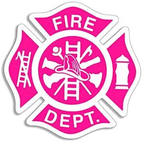 Pink Fire Dept Maltese Cross Shaped Sticker (Firefighter Firewoman Female) (3 in)