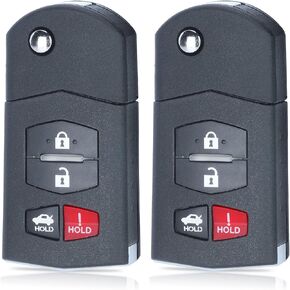 2 Pieces Flip Remote Car Key Fob Case Cover Shell Housing Replacement 4 Buttons for Mazda 3 5 RX-8 CX-7 CX-9 2003-2013 KPU41788 / BGBX1T478SKE125-01(NO Interior)