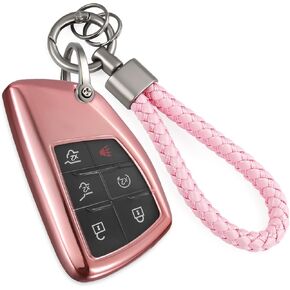 for BMW Key Fob Cover with Fashion Braided Keychain, Enchanting Diamond Patterns Soft Case for X1/3/4//5/6/7 I4 M4 Z4 2/3/4/5 Series Smart Key (Pink, B)