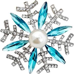 Snowflake Brooch Pin for Women Ladies Dainty Cubic Zirconia Simulated Snowflake Pearl Brooch Pins Charm Christmas Wedding Banquet Party Clothes Accessories Brooch