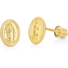 14k Yellow Gold Our Lady of Guadalupe Stud Earrings with Screw Back
