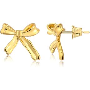 Gold Silver Bow Earrings for Women Ribbon Knot Earrings Bow Stud Earrings Shiny Ribbon Daily Dainty Jewelry Accessory Christmas Birthday Anniversary Valentines Day Gifts