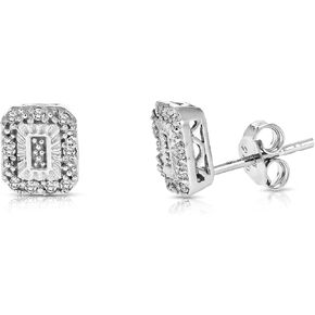 1/10 cttw Diamond Earrings in .925 Sterling Silver Push Backs Emerald Shape