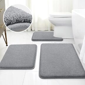 HOMEIDEAS Upgraded Bathroom Rugs Set 3 Piece, Extra Thick Absorbent Soft Memory Foam, Washable Toilet Bath Mat (Burgundy Red)