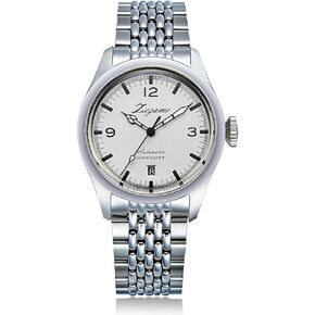 ZEZAME Men's Stainless Steel Watch,Men's Mechanical Luxury Watch,Classic 3-Hand Automatic Watch,Luminous Hand and Mark,Screw-Crown,38mm,Whiteeyes,Ze-24007-01