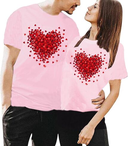 Valentine's Day Matching Couples T Shirts Love Heart Print Graphic Tees Husband Wife Valentine Shirt Tops in Kuwait