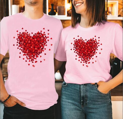 Valentine's Day Matching Couples T Shirts Love Heart Print Graphic Tees Husband Wife Valentine Shirt Tops in Kuwait