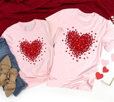 Valentine's Day Matching Couples T Shirts Love Heart Print Graphic Tees Husband Wife Valentine Shirt Tops in Kuwait