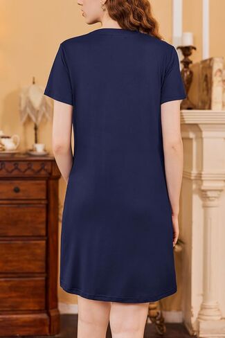 Ekouaer Nightgowns for Women Short Sleeve Sleepshirt Pleated Night Shirt V Neck Sleepdress House Dress with Pockets in Kuwait