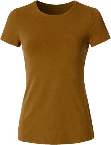 Women's Crewneck Short Sleeve Slim Fitted T-Shirt Solid Basic Tee Stretchy Casual Top in Kuwait