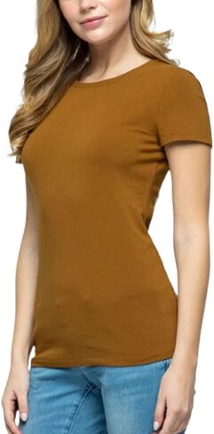 Women's Crewneck Short Sleeve Slim Fitted T-Shirt Solid Basic Tee Stretchy Casual Top in Kuwait