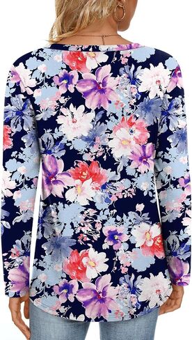 LONGYUAN Women Long Sleeve Tops Vneck Shirts Basic Loose Tunic Tops Casual 2025 Trendy Blouses in Kuwait
