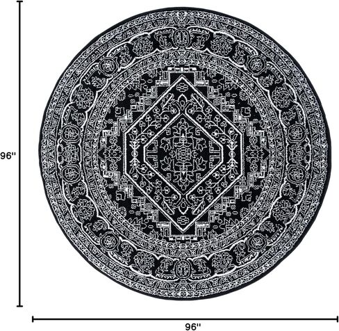 Safavieh Adirondack Collection Area Rug - 8' Round, Black & Ivory, Oriental Medallion Design, Non-Shedding & Easy Care, Ideal for High Traffic Areas in Living Room, Bedroom (ADR108Z) in Saudi Arabia