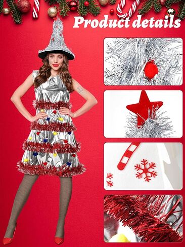 مجموعة أزياء شجرة الكريسماس 7 قطع من Berlune للنساء لزي عيد الميلاد وقبعة وعصابة رأس وحقيبة إطار نظارات وجوارب ترتر (أنيق، كبير) in Kuwait